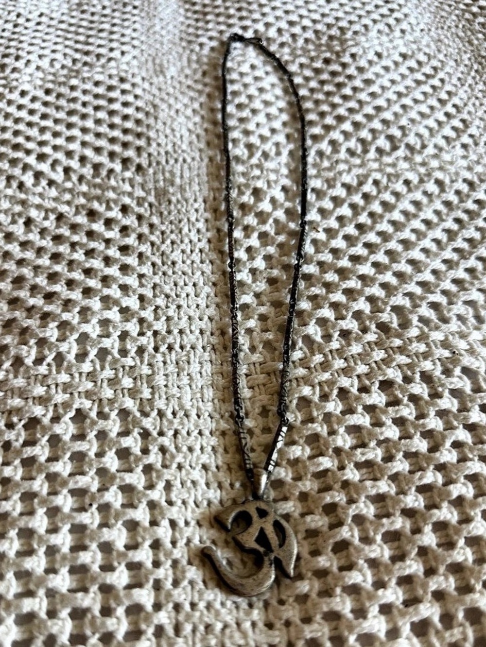 Tibetan OM Bali Style Mantra Oxidized 925 Sterling Silver Prayer Necklace VTG